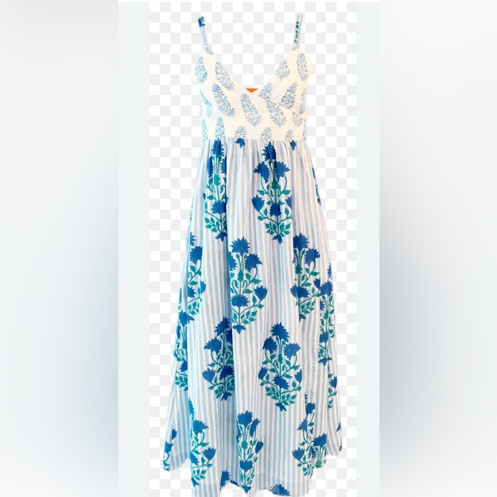 Oliphant Maxi Wrap Dress Sleeveless Jaipur Blue Stripe Size XS NWT